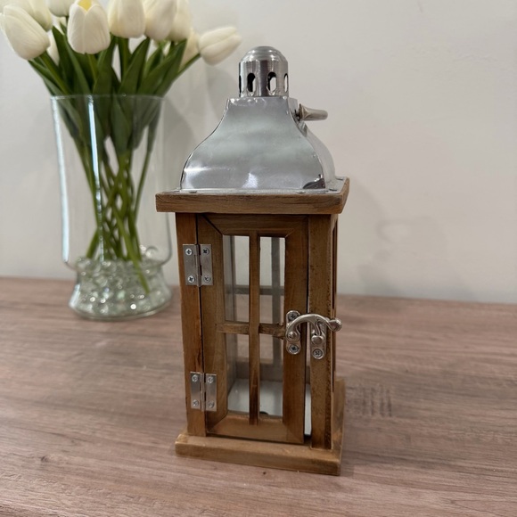 Hobby Lobby Other - Hobby Lobby Wooden Lantern with Silver Accent